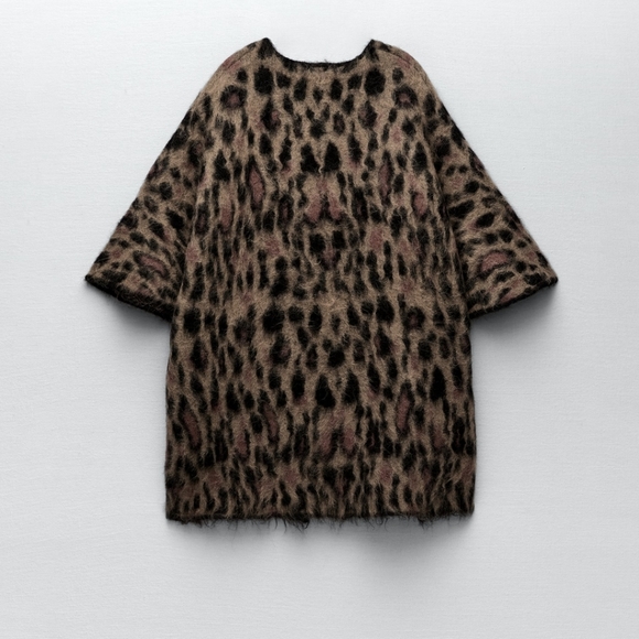 Zara leopard wool and alpaca blend cape coat limited edition - Picture 2 of 4